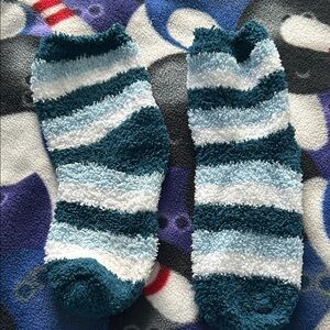 Cozy Striped Fuzzy Socks - Blue and White